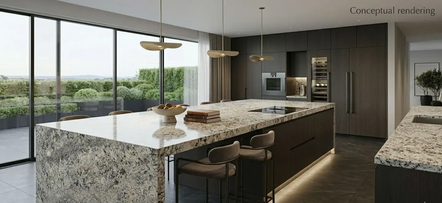 Conceptual rendering of polished granite in kitchen countertop