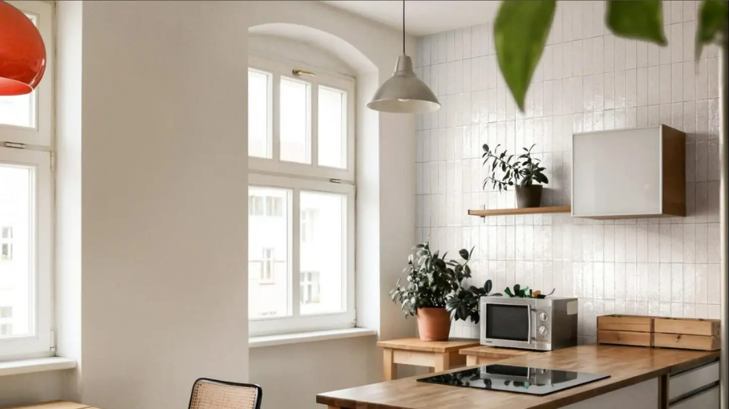 Conceptual rendering of porcelain subway tile in kitchen walls