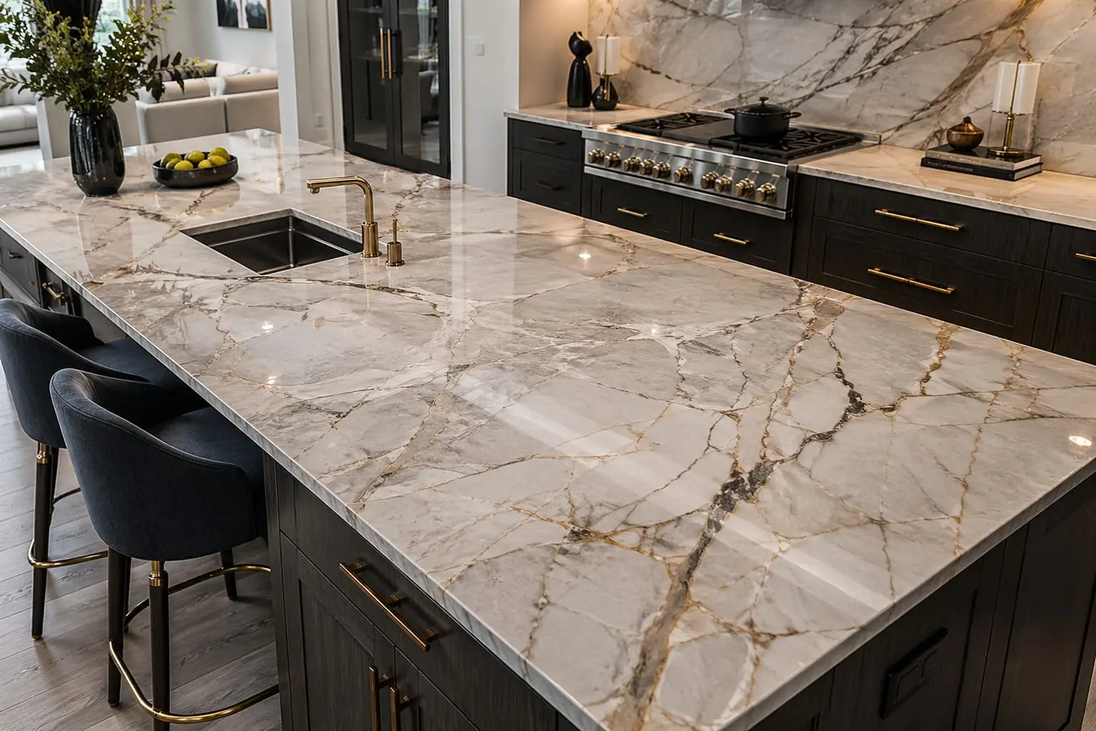 Conceptual rendering of a Polished Quartzite Countertop