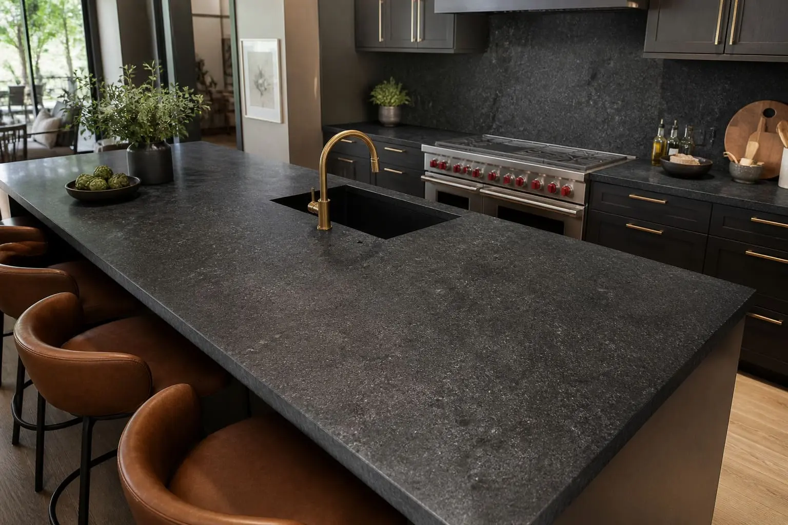 Conceptual rendering of honed granite countertop with smooth matte finish