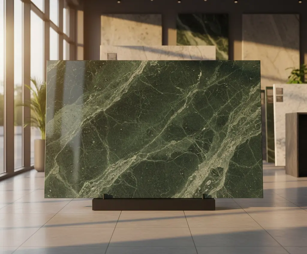 Natural green dolomite slab with silver veining