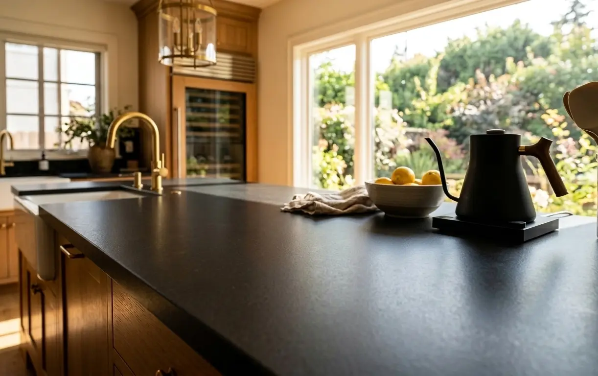 Conceptual rendering of Absolute black honed granite slab with uniform matte finish