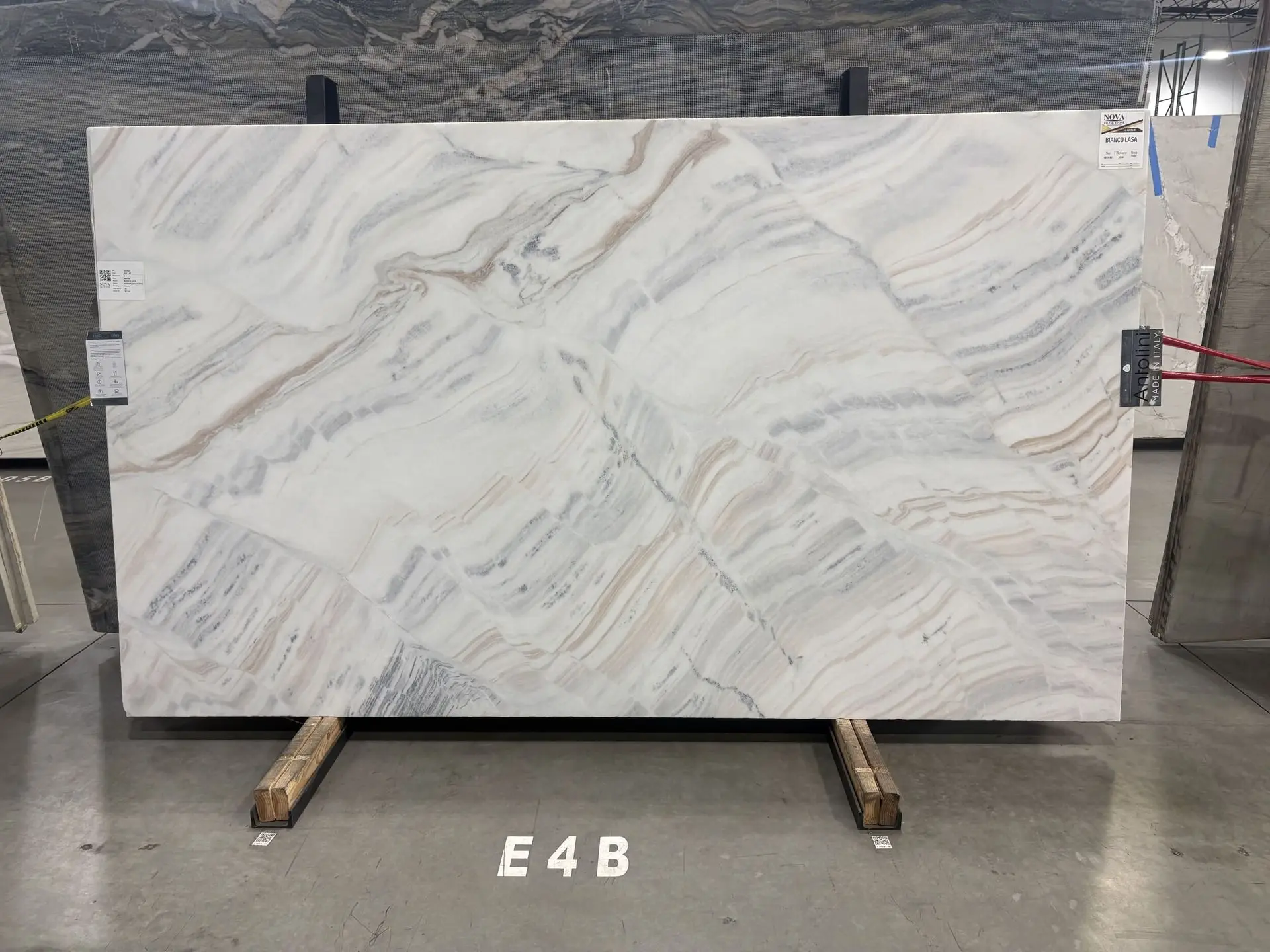 Bianco Lasa Marble 2.0cm honed slab with pure white base and subtle grey veining