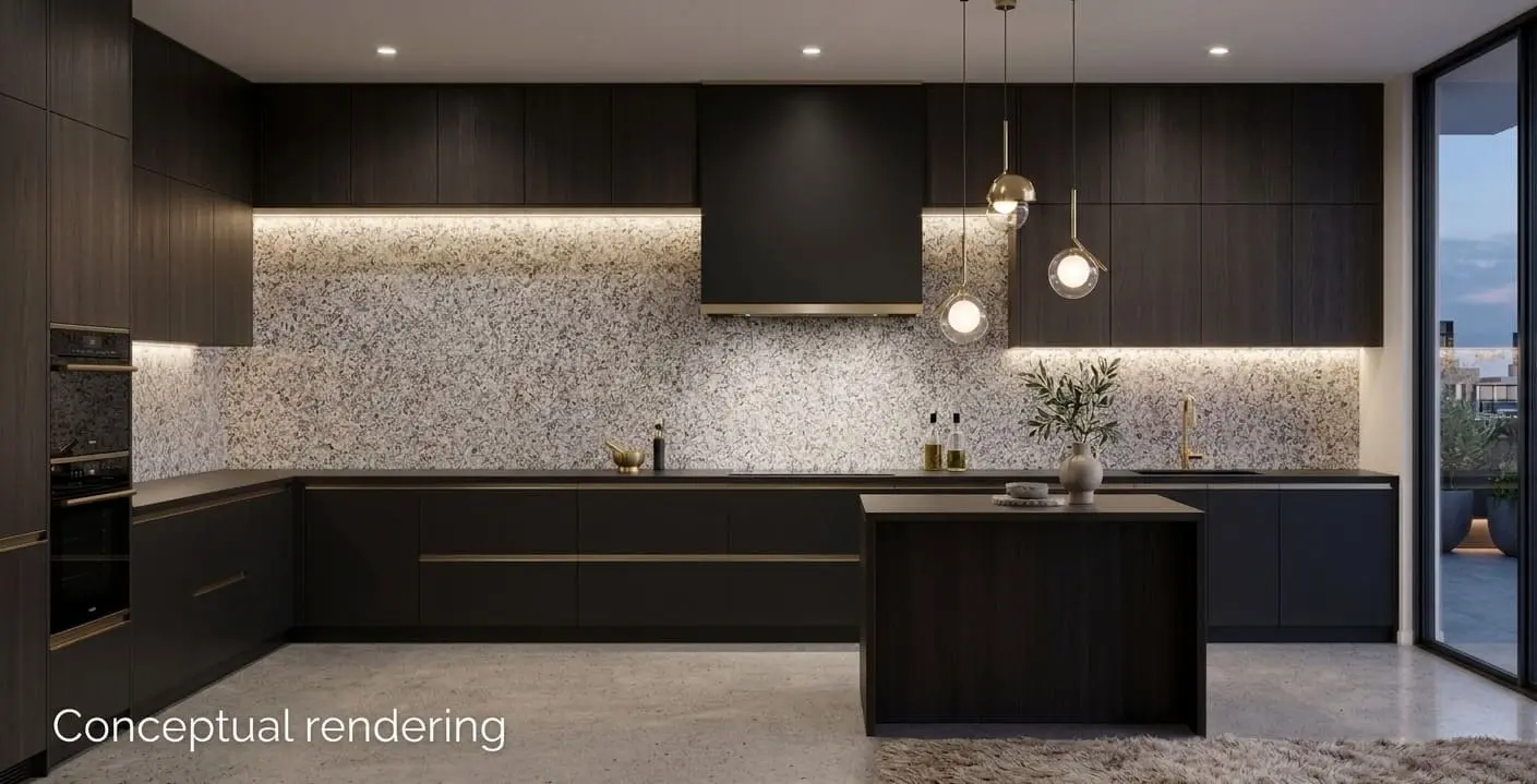 Conceptual rendering of granite slab in kitchen