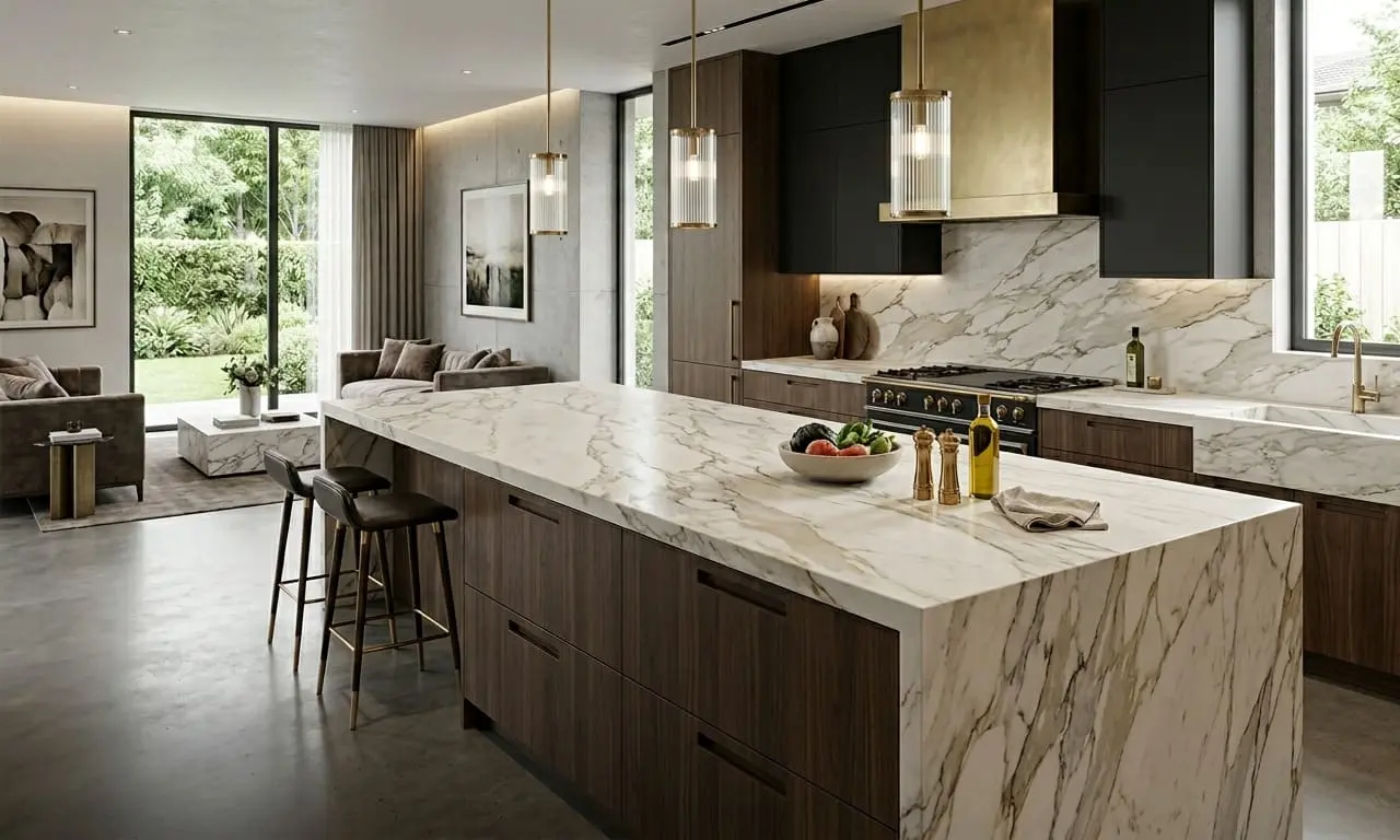 Conceptual rendering of marble in kitchen island