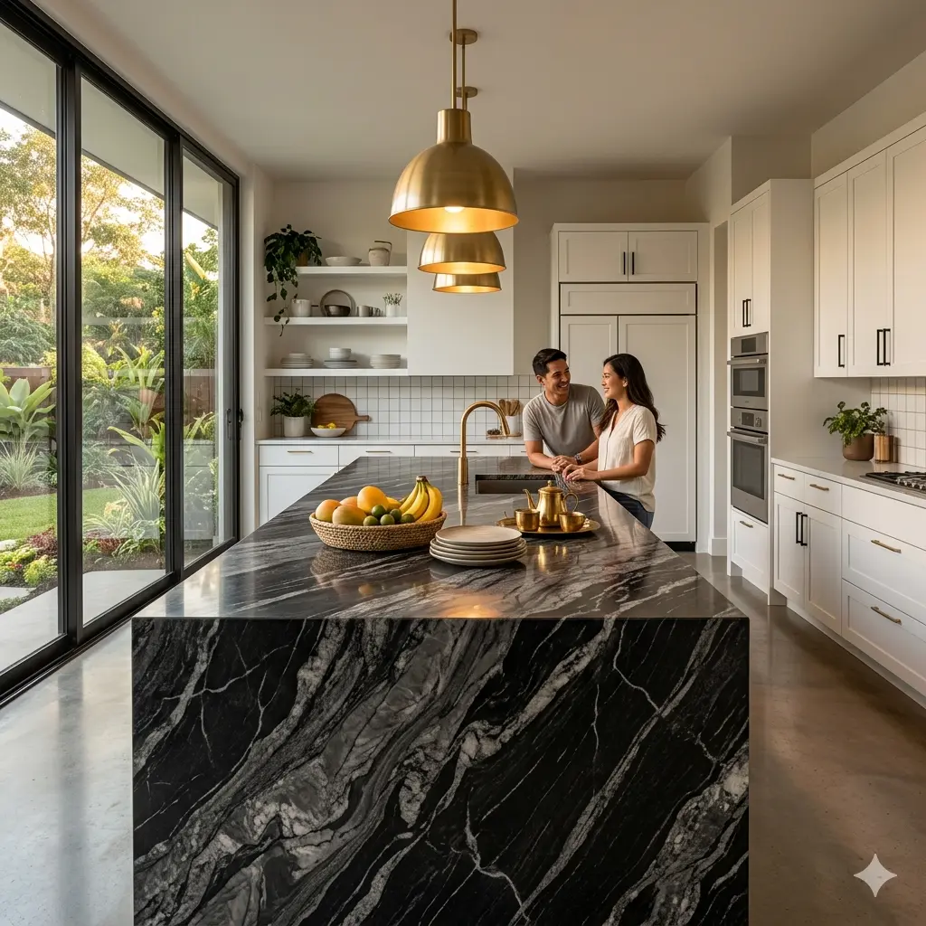 Conceptual rendering of a Gray Countertop In Kitchen