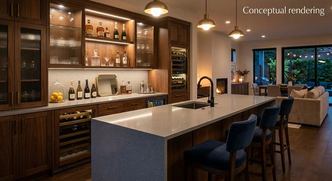 Conceptual rendering of quartz countertop in bar