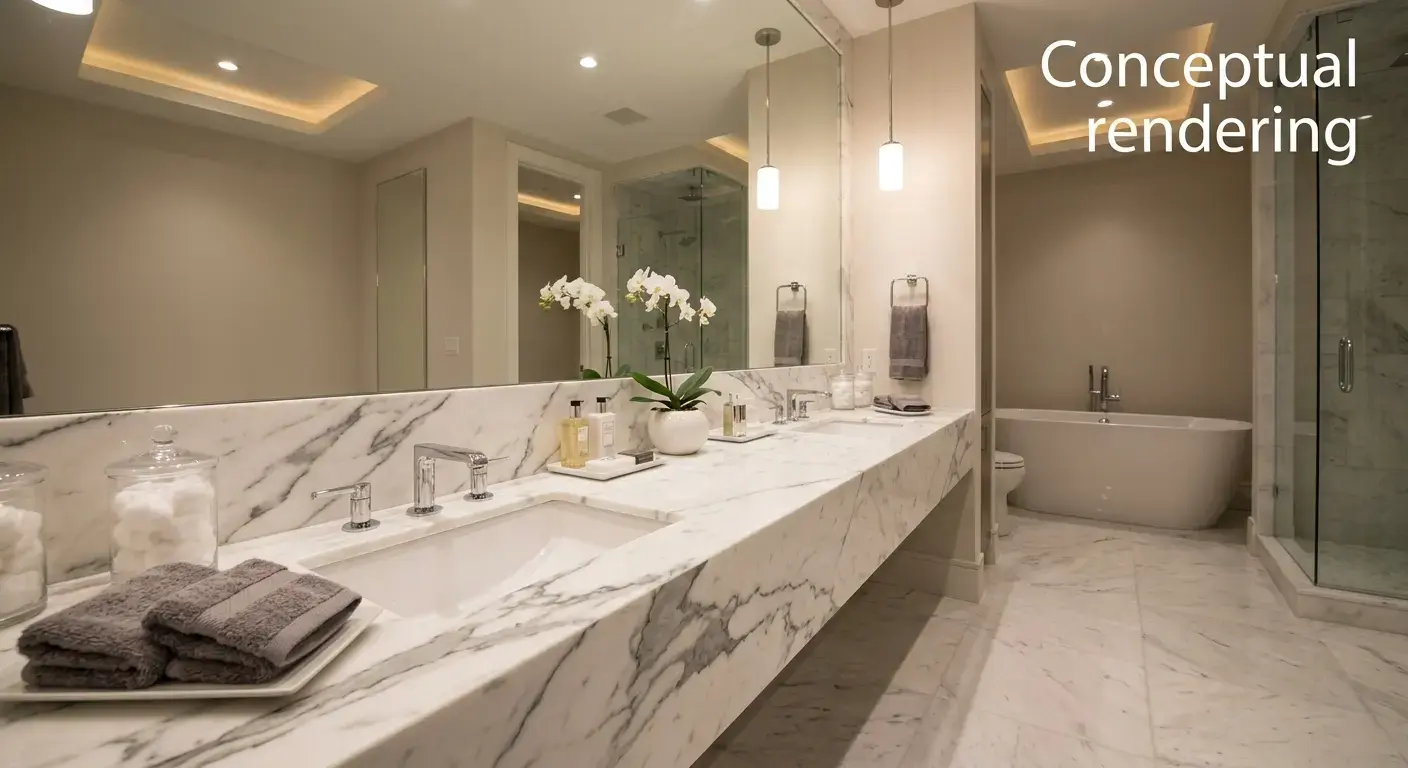 Conceptual rendering of white marble in bathroom vanity