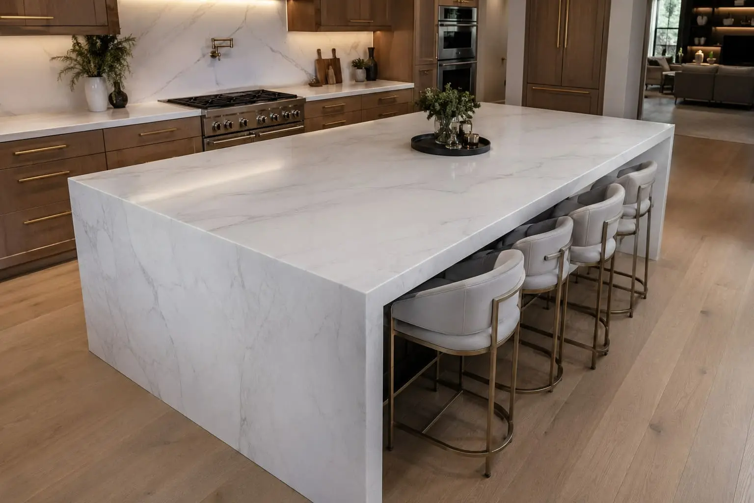 off white quartzite kitchen island