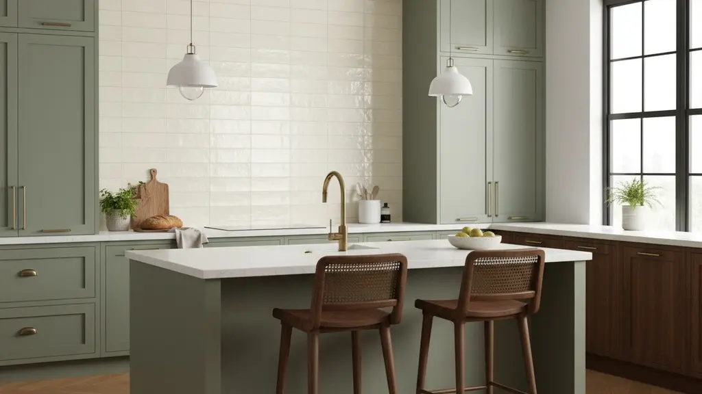 Montera glossy porcelain subway tile as kitchen surround