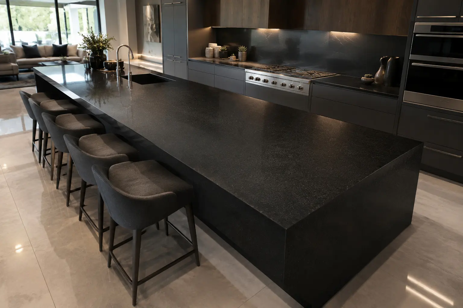 Conceptual rendering of a Black Granite Kitchen Island