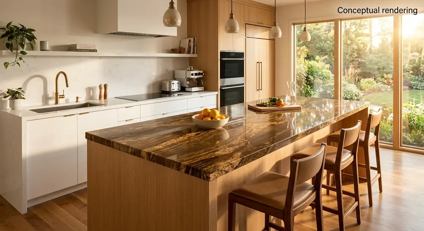 Conceptual rendering of polished brown countertop