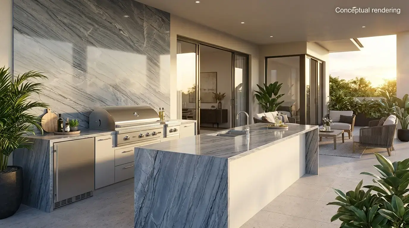 Allure quartzite polished slab close-up showing natural veining and finish texture