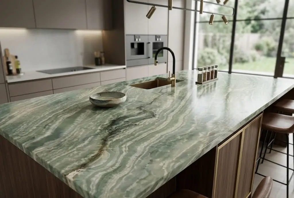 Conceptual rendering of green semi-precious countertop