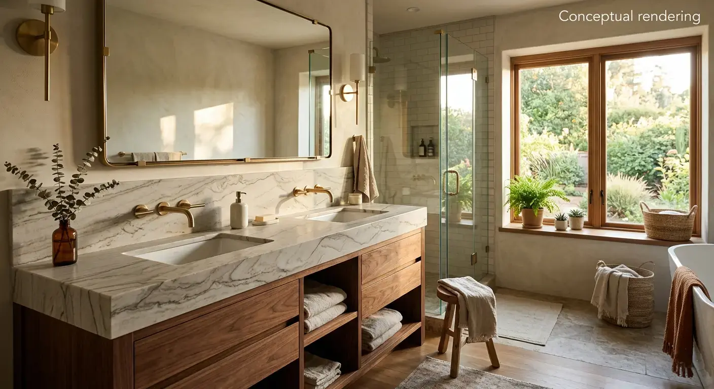 Conceptual rendering of quartzite in bathroom vanity