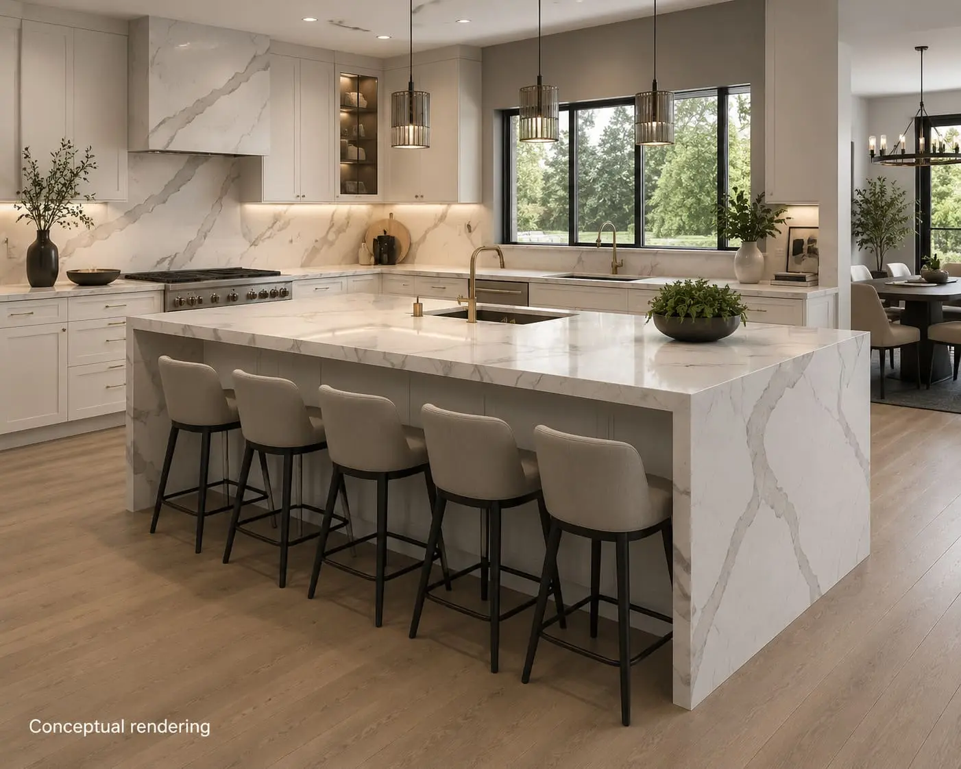 Conceptual rendering of marble slab in kitchen island