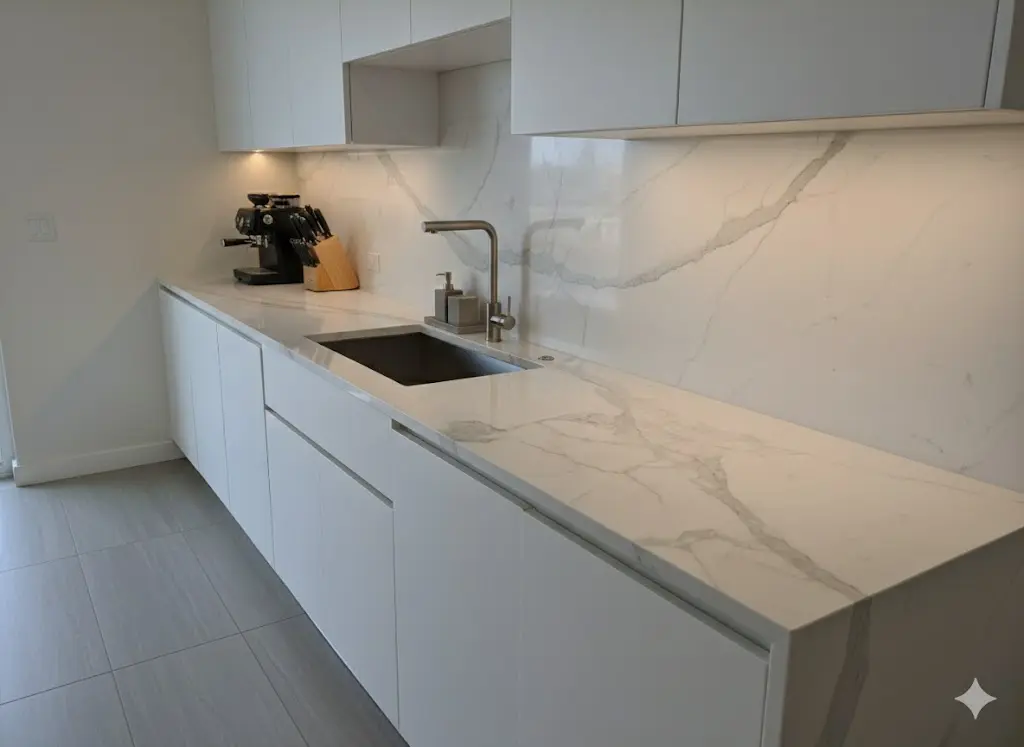 Conceptual rendering of porcelain slab countertop