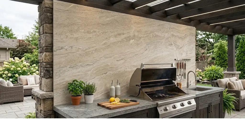 Conceptual rendering of outdoor kitchen backsplash