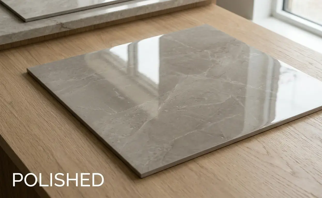 Warm Greige polished porcelain tile