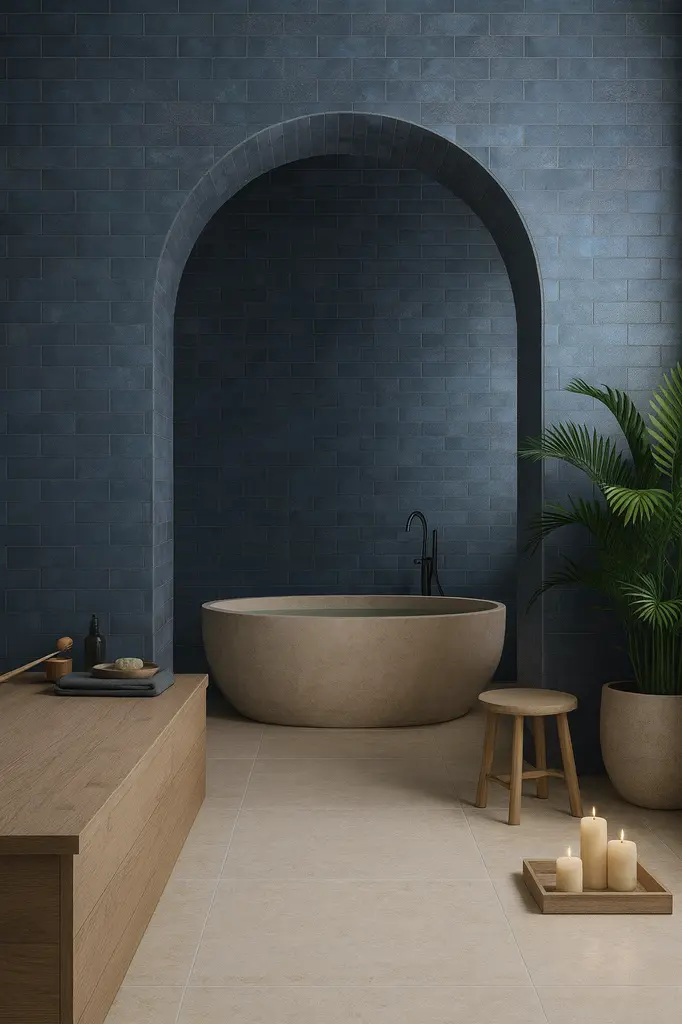 Montera glossy porcelain tile in modern bathroom setting