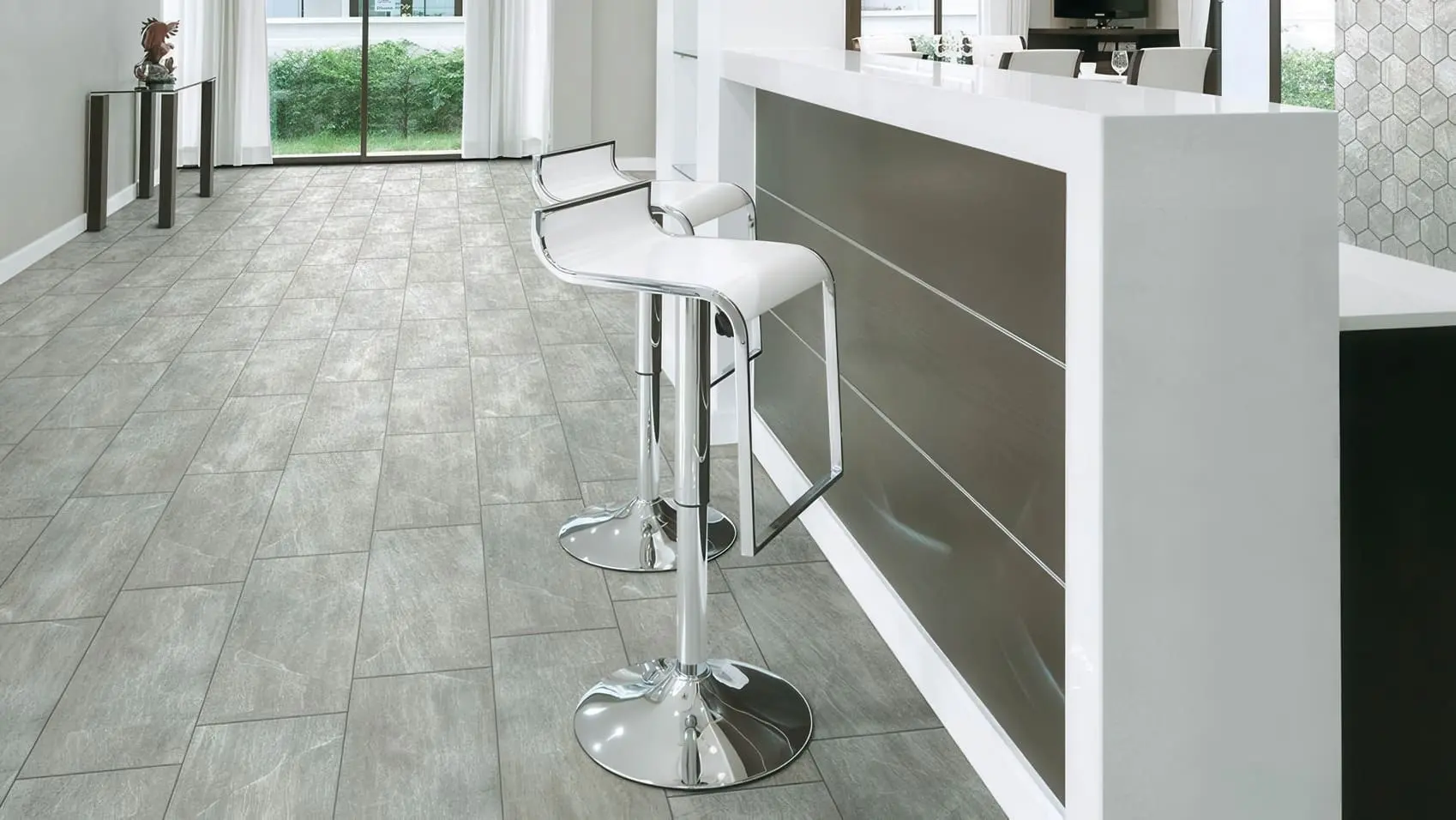 Malta Grey 12×24 matte travertine-look porcelain tile installation