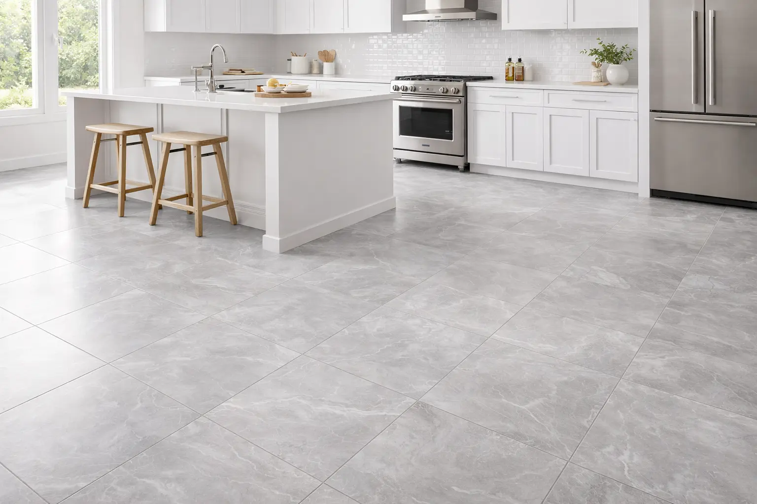 Silver-finish porcelain tile with subtle veining for contemporary interiors