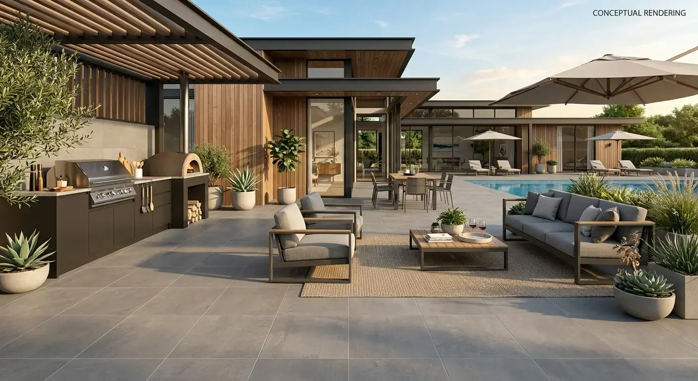 Conceptual rendering of outdoor matte porcelain tile
