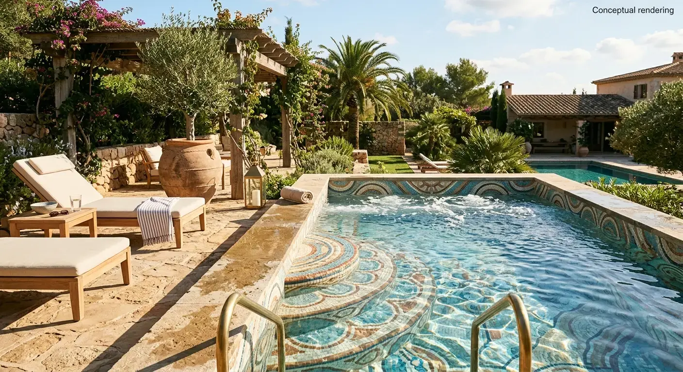 Conceptual rendering of porcelain tile in pool