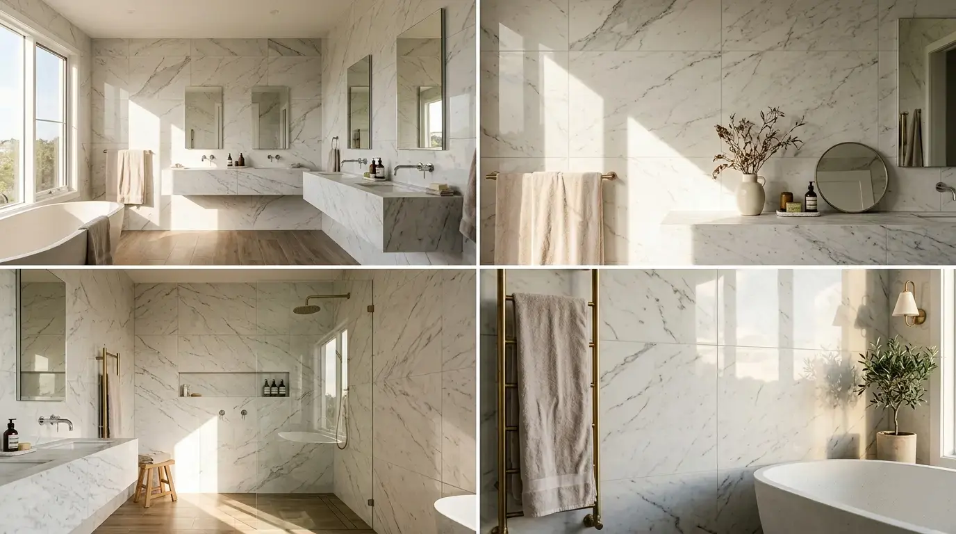 Porcelain tiles installed on an interior wall surface