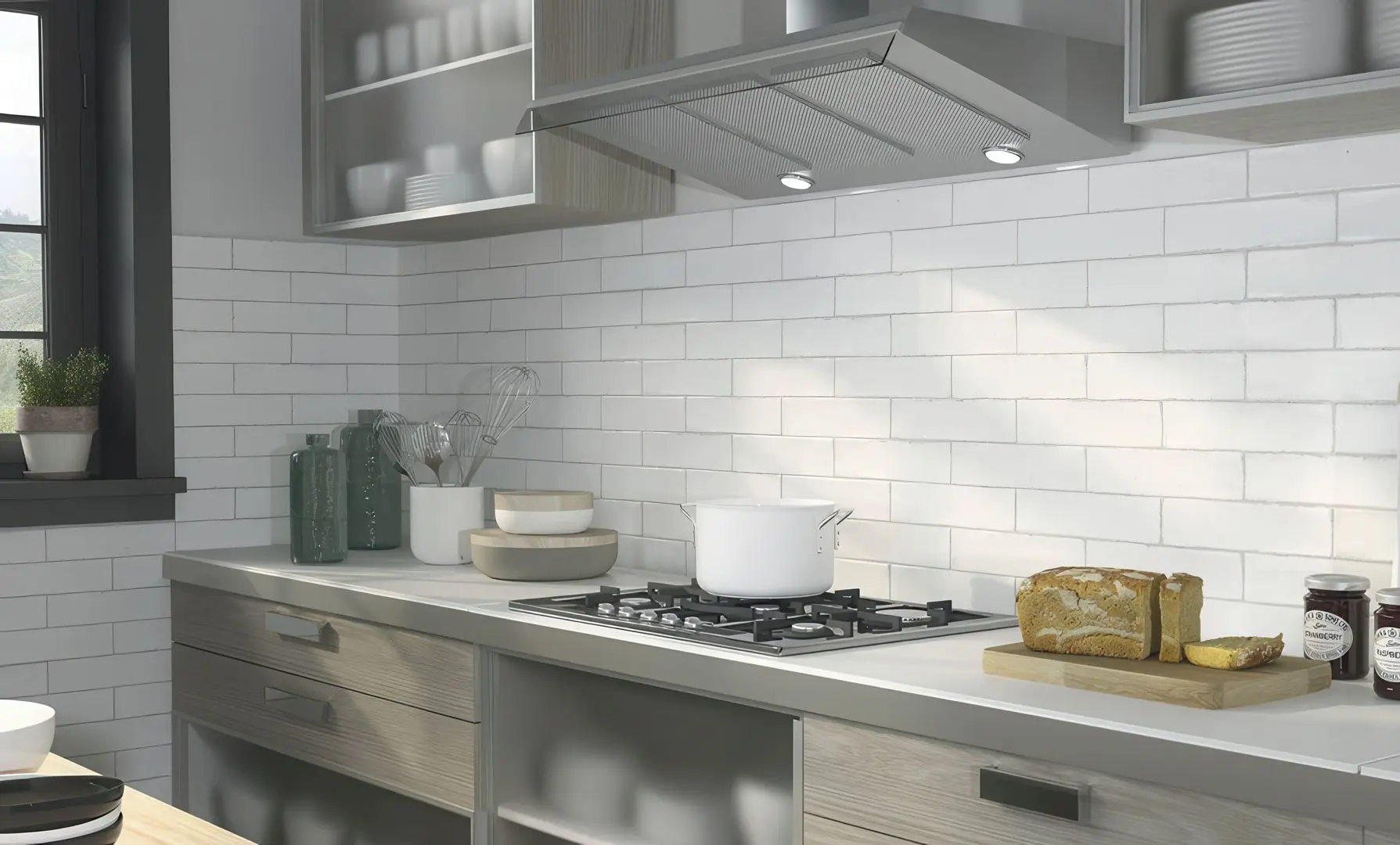 Conceptual rendering of ceramic tile in kitchen backsplash