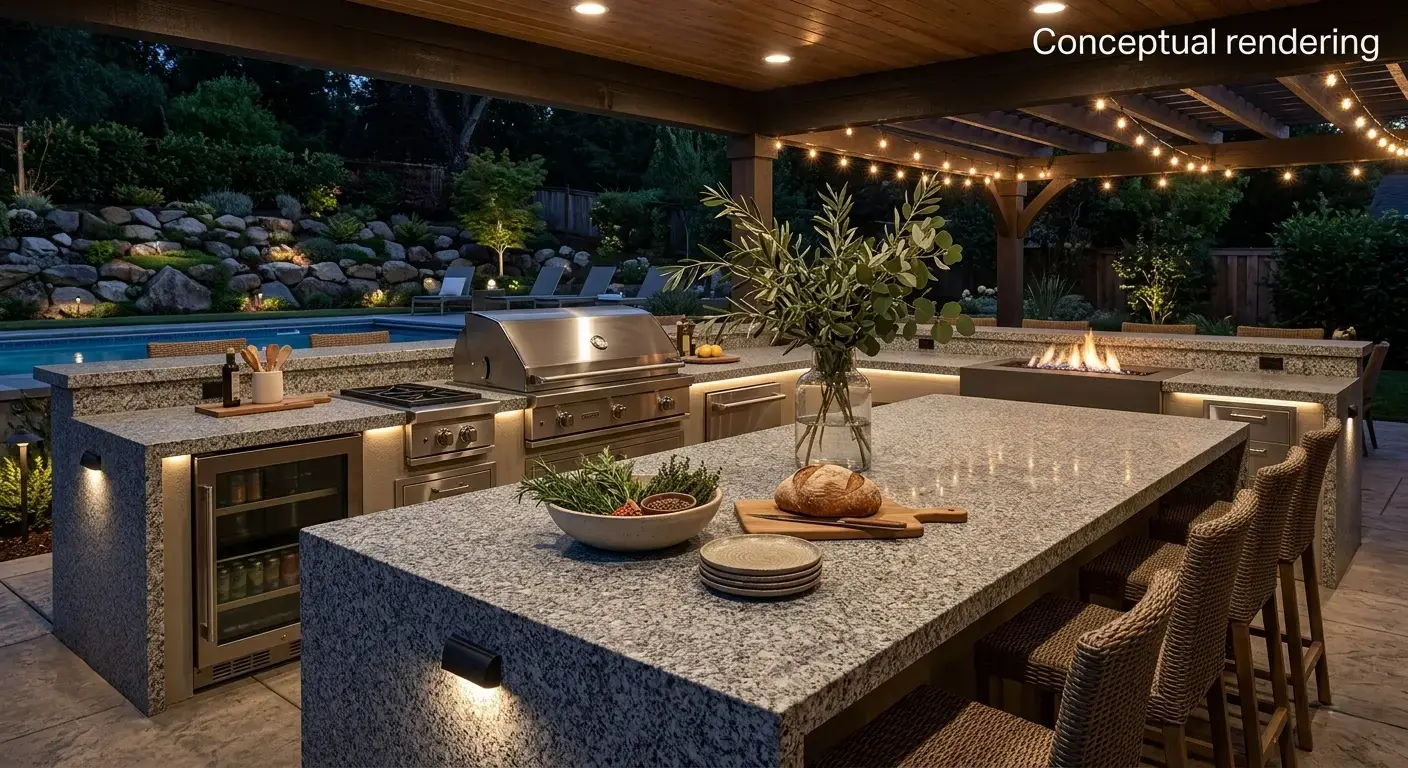 Conceptual rendering of granite slab in outdoor space
