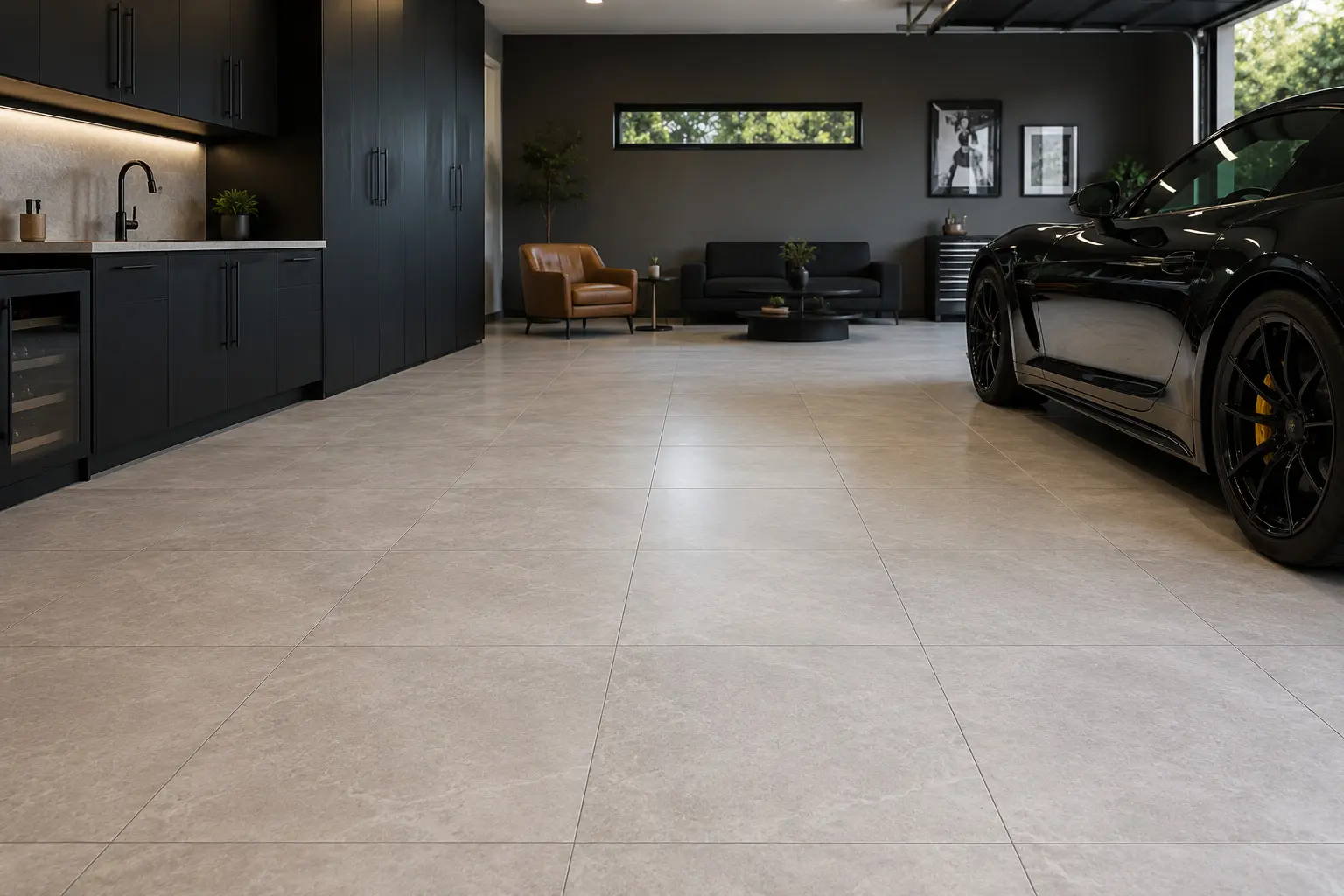Conceptual rendering of a Porcelain Garage Floor Tiles