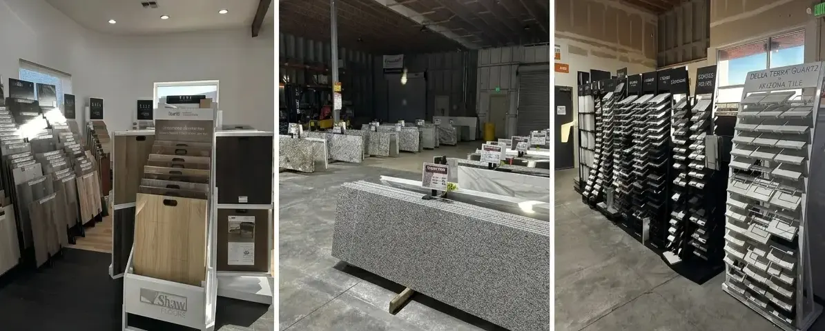Fernley showroom displaying stone slabs and tiles