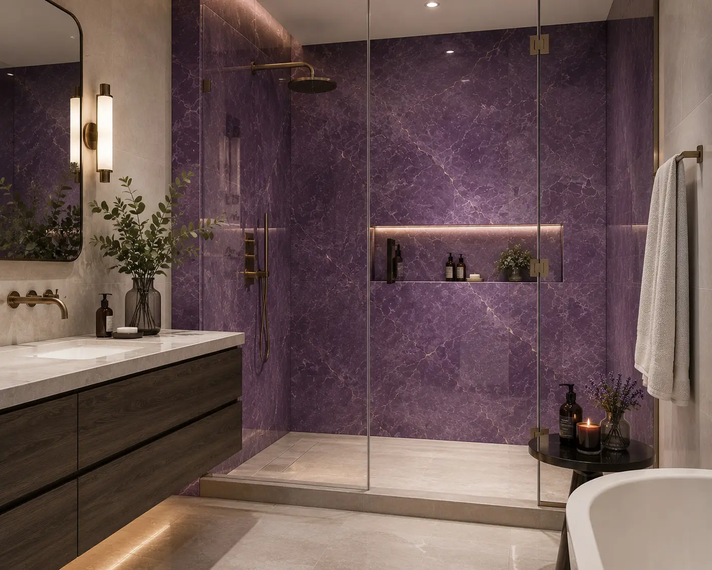 Conceptual rendering of a Purple Porcelain Tile in shower walls