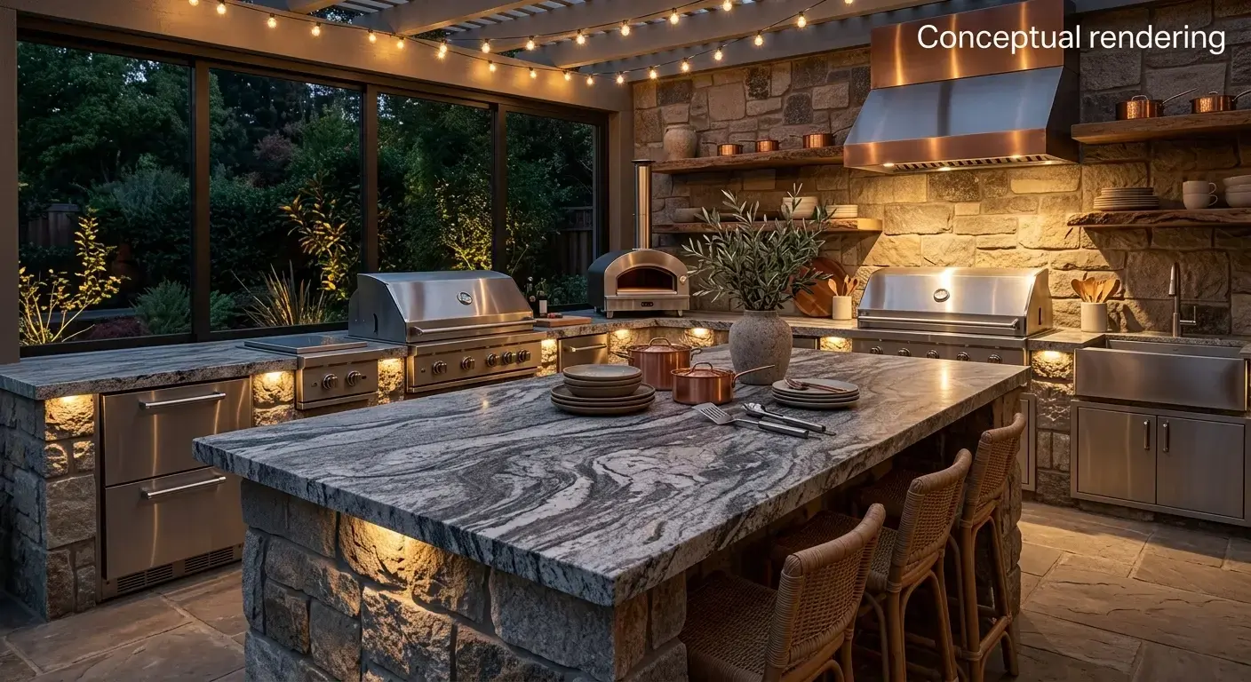 Conceptual rendering of granite countertop in outdoor kitchen