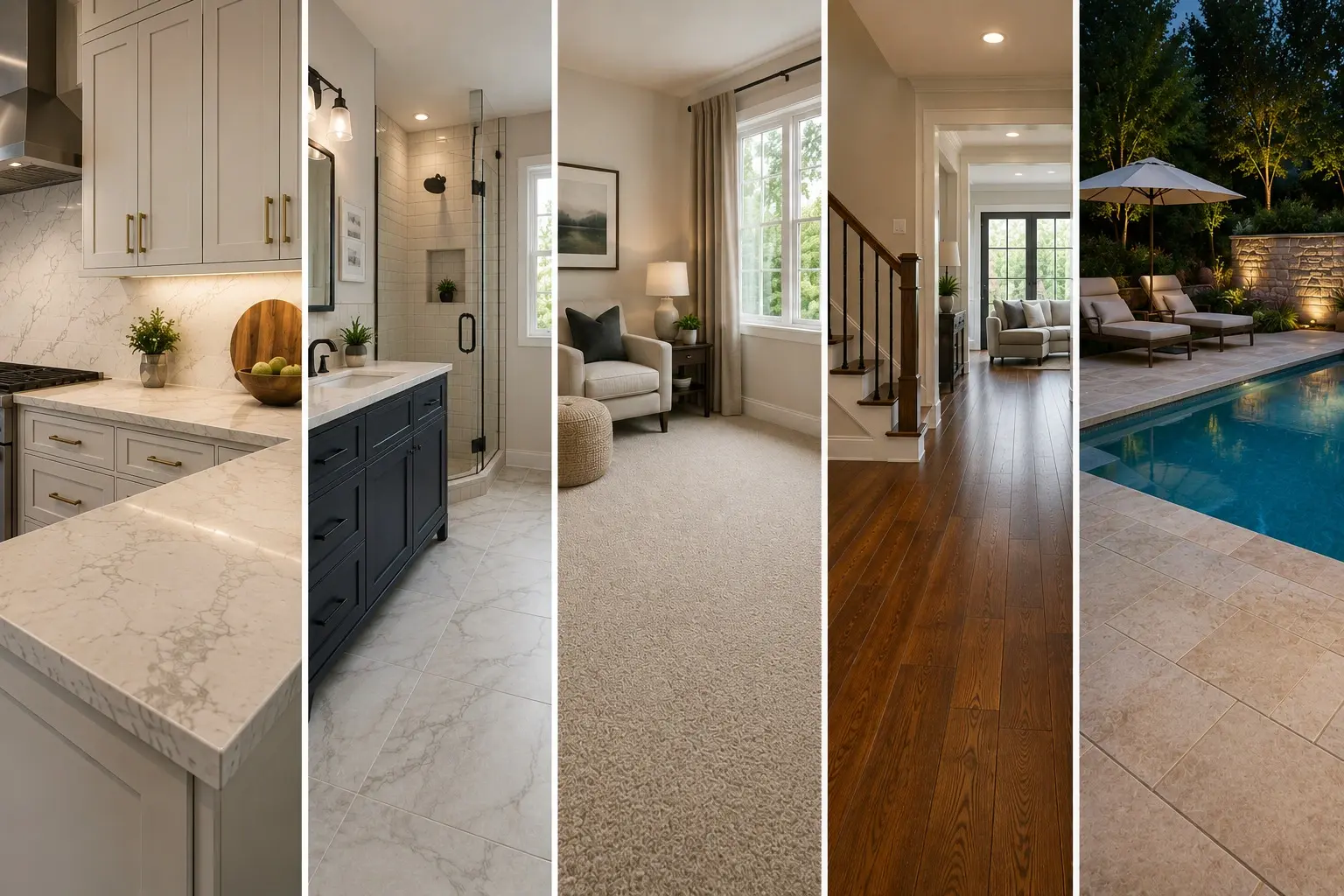 Conceptual rendering of countertop, tile, and flooring options for Reno, NV Homes