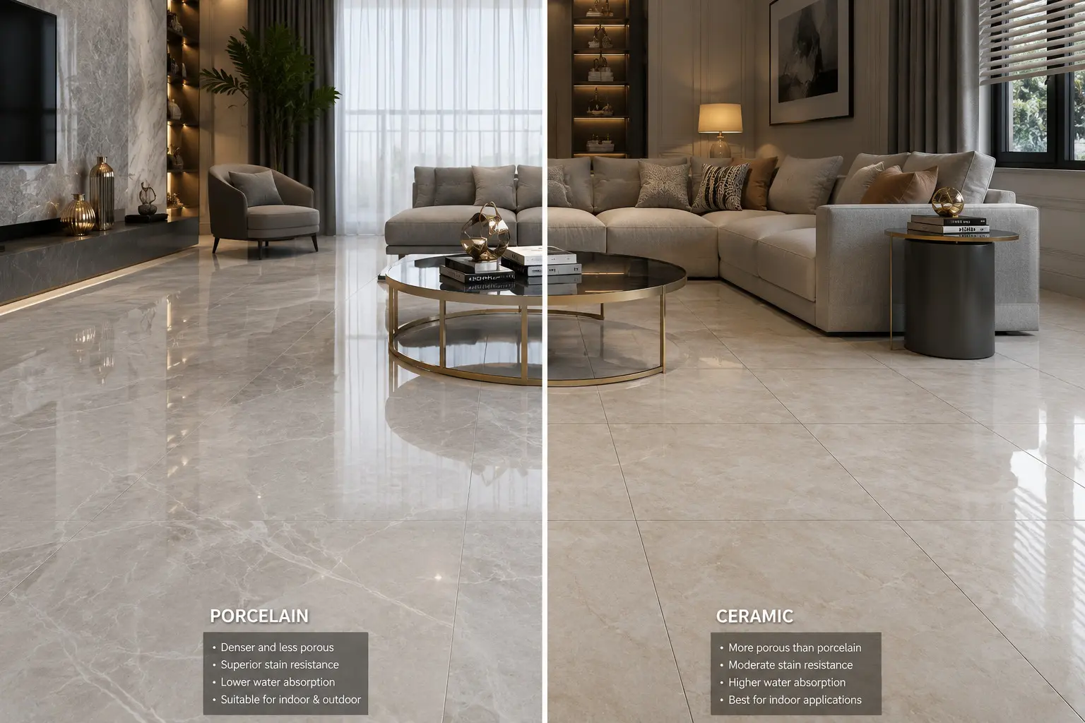 Conceptual Rendering of a Porcelain vs. Ceramic floor