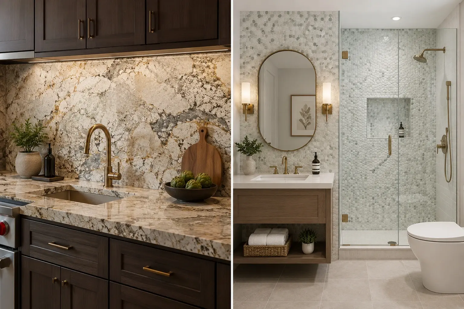 Conceptual Rendering of a Natural Stone Tile in kitchen and bathroom