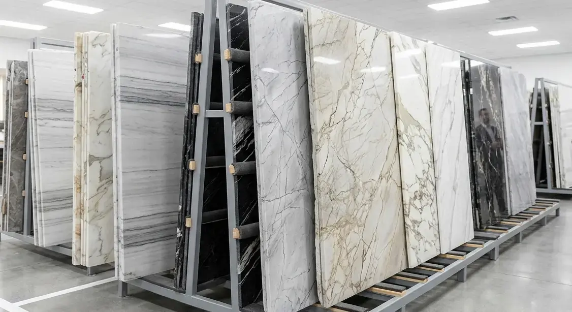 Large-Format Porcelain Slabs Displayed at Nova Tile and Stone