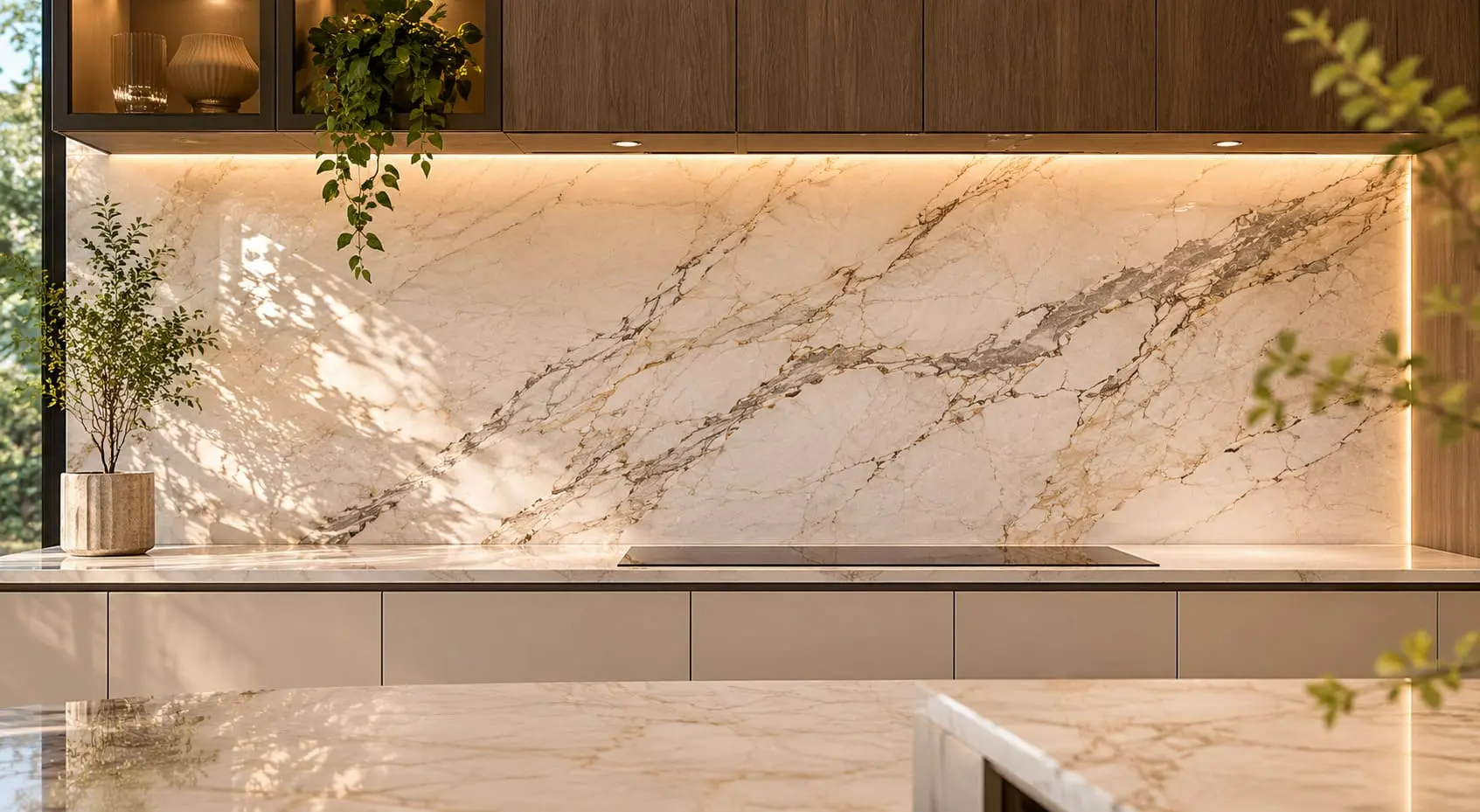Conceptual rendering of a marble slab backsplash