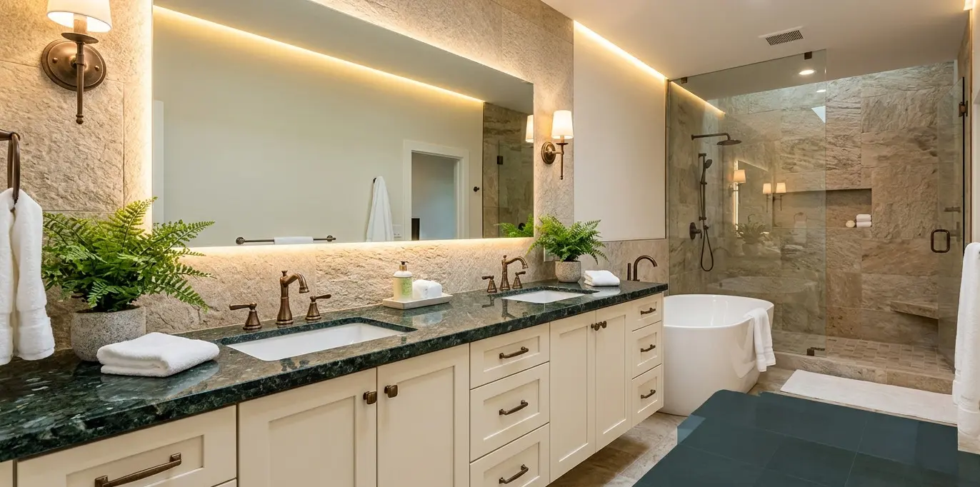 Conceptual rendering of green granite countertop in bathroom vanity