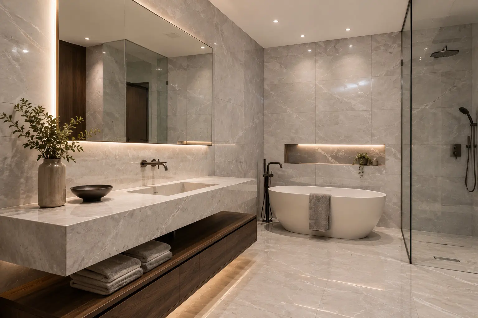 Conceptual rendering of a bathroom wall tile and countertop for minden homes