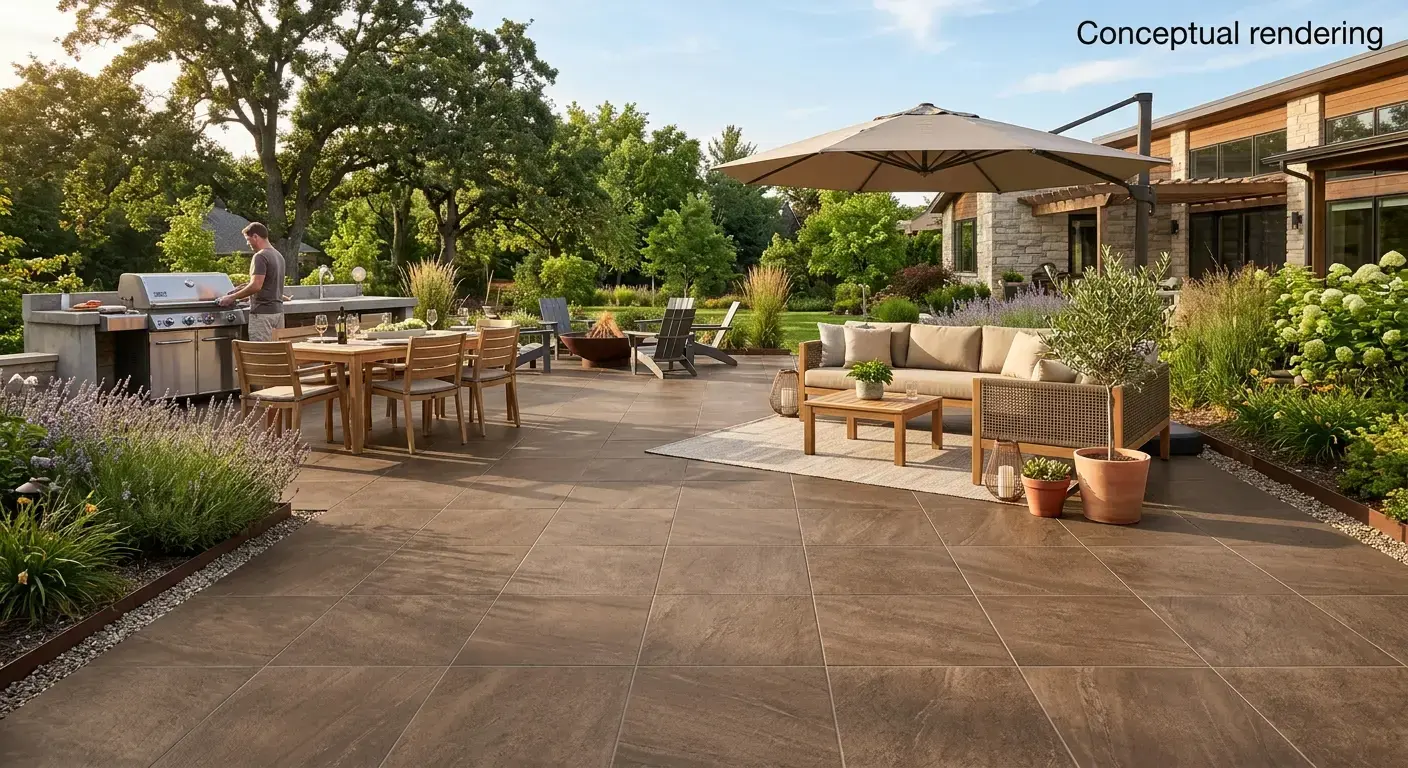 Conceptual rendering of porcelain tile in patio