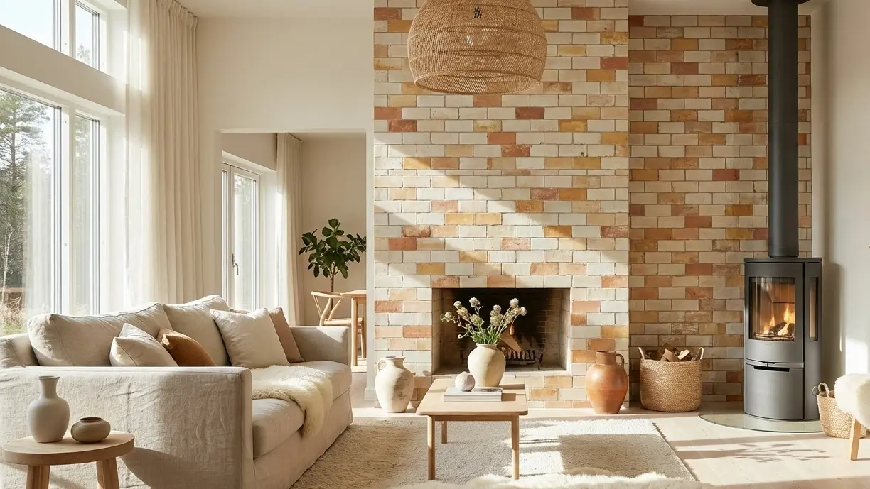 Close-up of glazed zellige-style subway tiles showing textured relief and artisanal color variation