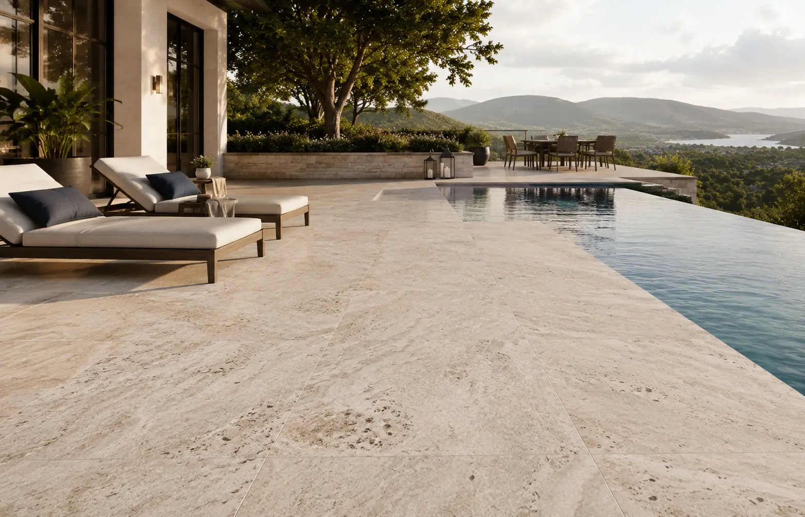 Conceptual rendering of a exterior stone outdoor floors pool decks