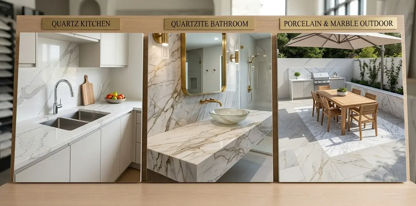 Quartz, Quartzite, Porcelain and Marble application example