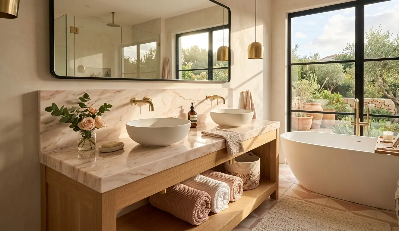 Conceptual rendering of Rose marble polished slab with soft blush veining