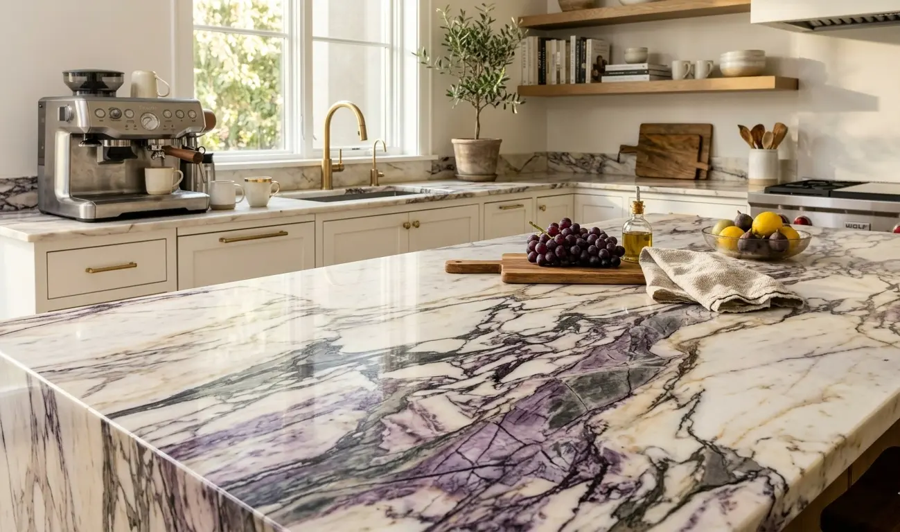 Conceptual rendering of a Calacatta Marble Veining Countertop
