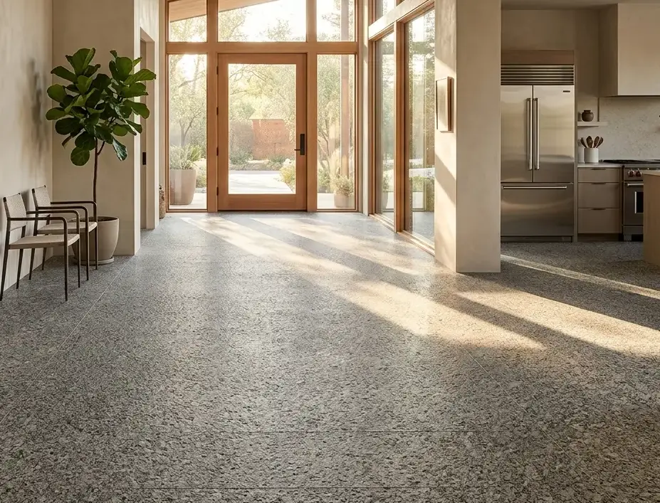 Conceptual rendering of a granite entry floor in a leathered finish for slip resistant footing
