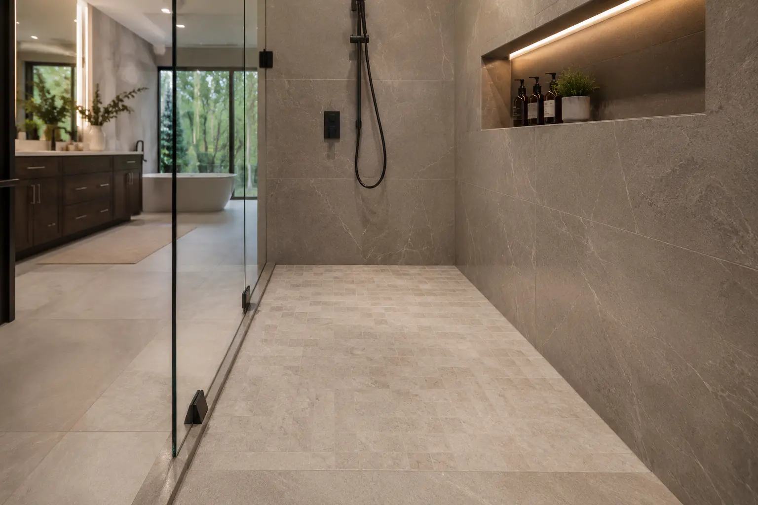 Conceptual rendering of porcelain tile in shower wall